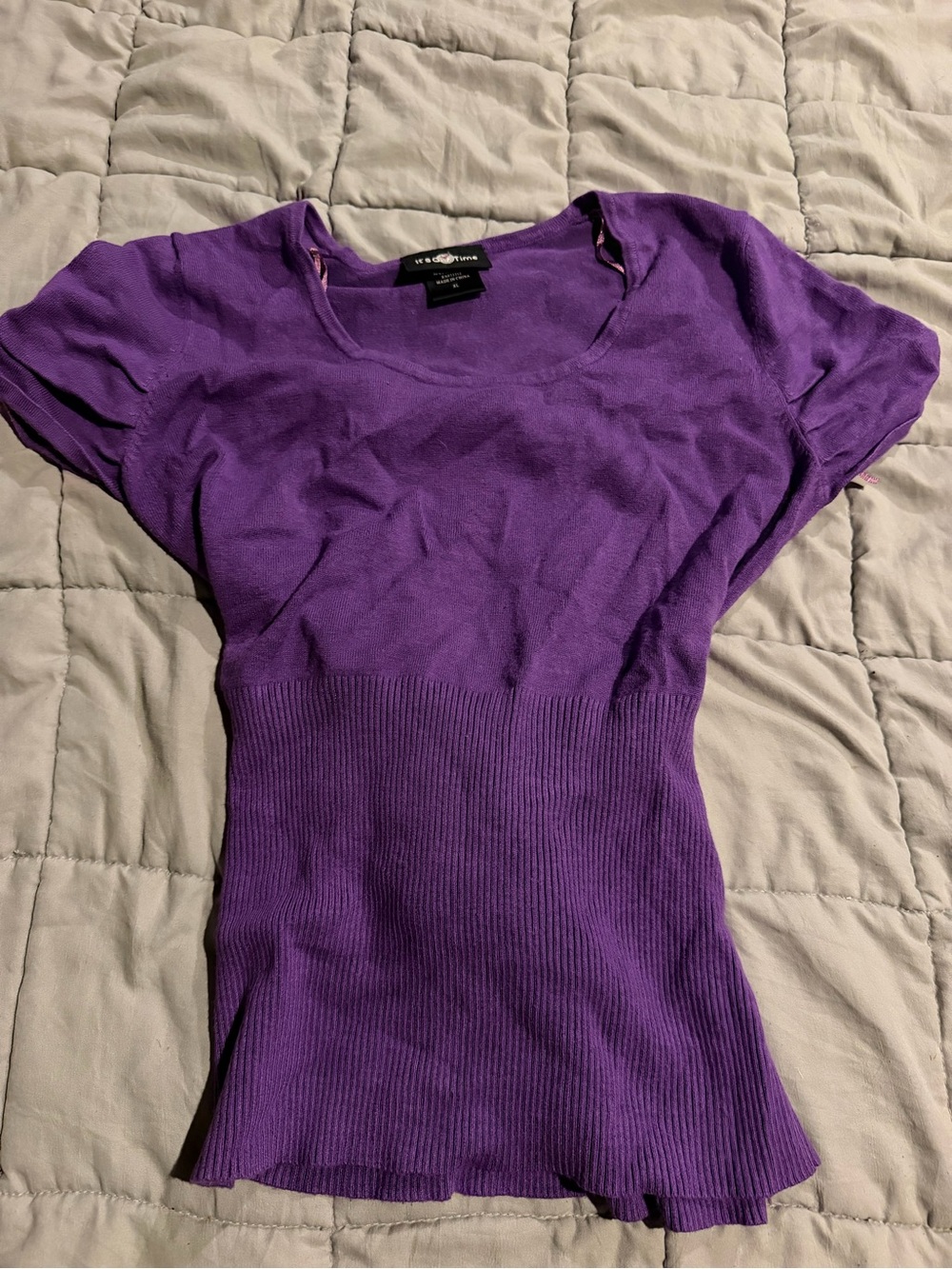 It's Our Time Violet Short Sleeve Ribbed-Waist Knit Top